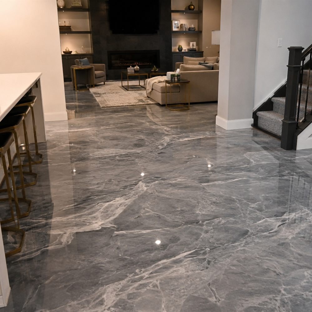 Plancher époxy marbré métallique à Deux-Montagnes